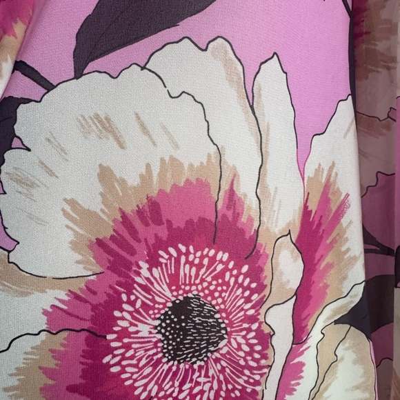 WORTHINGTON pink & fuschia maximalist floral blouse with neck tie women’s medium - Picture 8 of 12